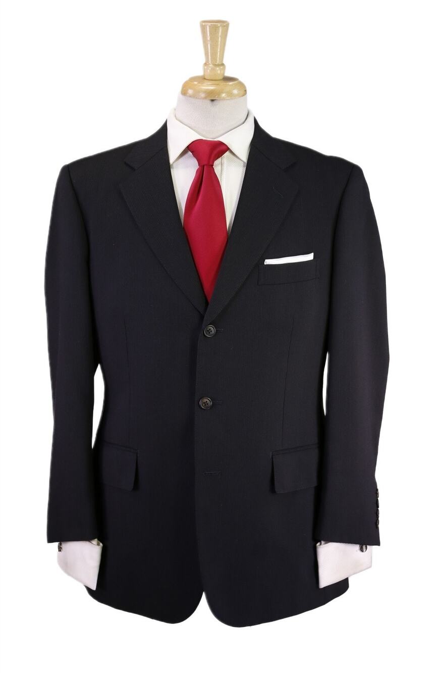 J Press Black Thin Striped Woven 3-Btn Wool Suit 38S
